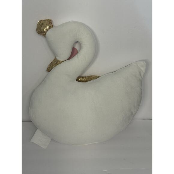 White Plush Swan Shaped Accent Pillow Gold Sequins NWT Coveted Home Decor - Picture 7 of 9